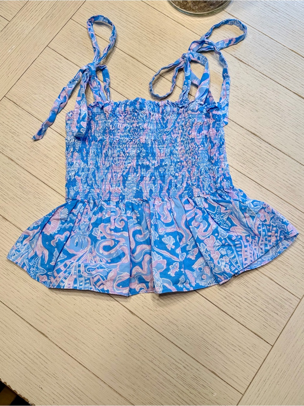 Lilly Pulitzer M Rivera smocked tank top - Boca blue sea what I sea | NWOT